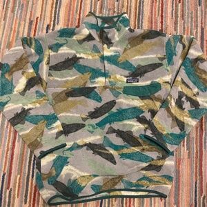 Patagonia Synchilla Snap-T Pullover Men’s Size M, Trout Tails Legend Green Fish